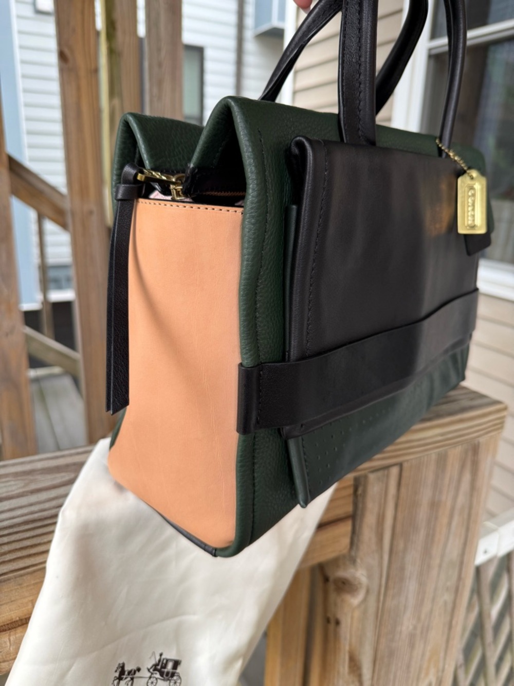 Coach Bleeker Pinnacle Carryall Satchel Crossbody Green Black Tan with COA - Picture 4 of 13